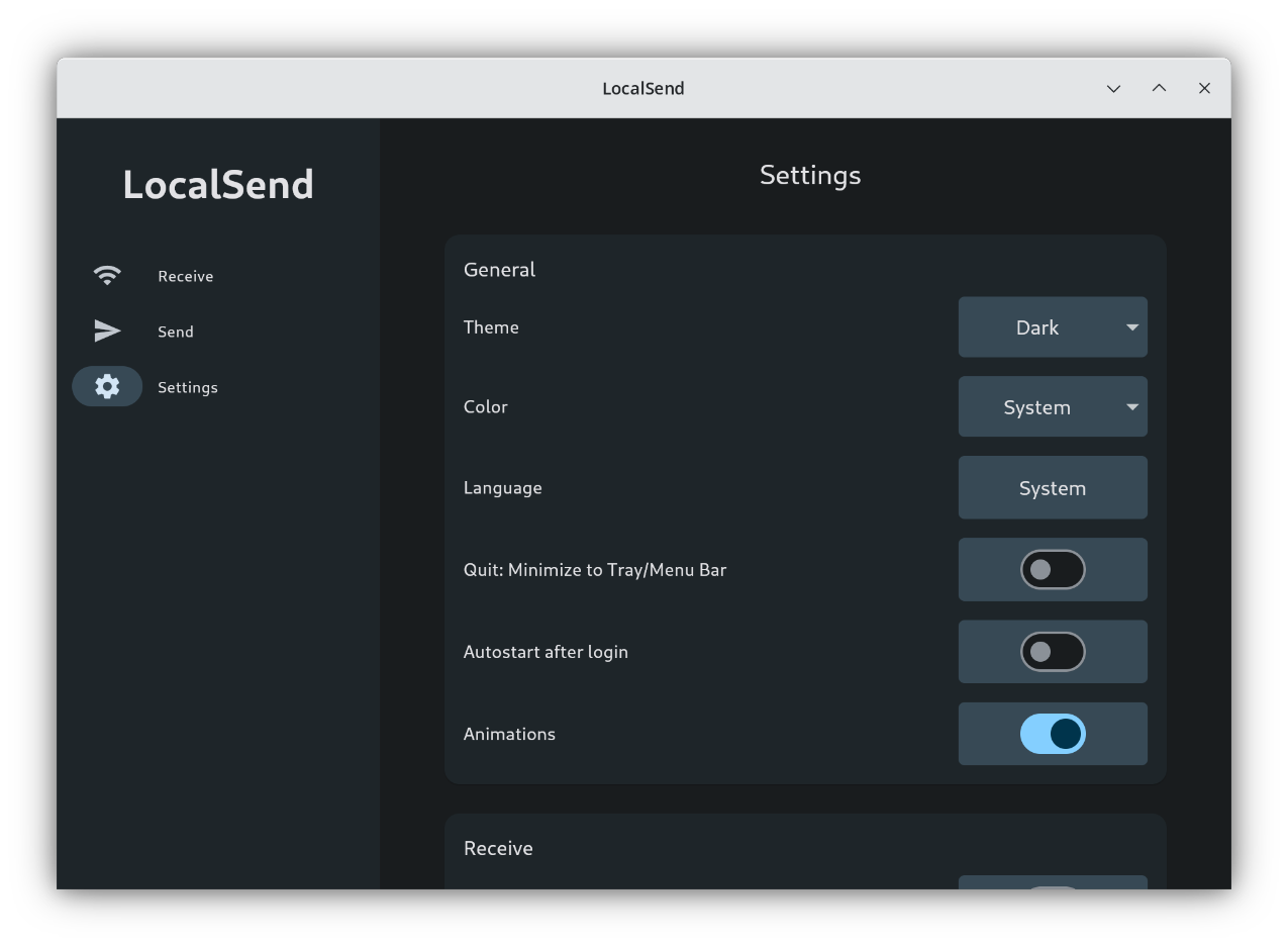 إعدادات LocalSend لـ PIN والأذونات - LocalSend.dev visual
